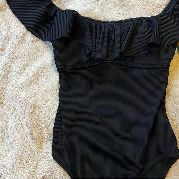 Black Ruffled One-Piece Swimsuit - Picture 2 of 6